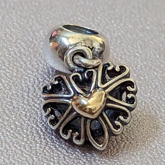 Pandora Filled With Love Heart Sterling Silver & 14K Gold Dangle Bead - Picture 2 of 13